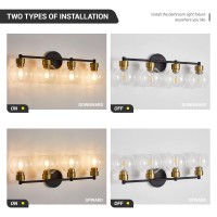 Diniluse Black And Gold Bathroom Light Fixtures 4 Lights Bathroom Vanity Light Black Round Vanity Lights With Clear Globe Glass