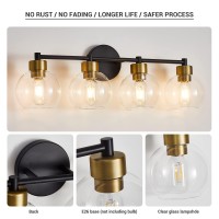 Diniluse Black And Gold Bathroom Light Fixtures 4 Lights Bathroom Vanity Light Black Round Vanity Lights With Clear Globe Glass