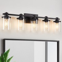 Dadul 5 Light Bathroom Vanity Light Black Bathroom Light Fixtures Over Mirror Modern Black Vanity Light With Clear Glass Shade