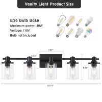 Dadul 5 Light Bathroom Vanity Light Black Bathroom Light Fixtures Over Mirror Modern Black Vanity Light With Clear Glass Shade