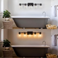 Dadul 5 Light Bathroom Vanity Light Black Bathroom Light Fixtures Over Mirror Modern Black Vanity Light With Clear Glass Shade