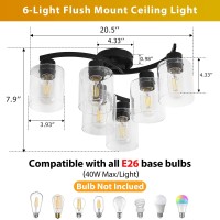 Black Ceiling Light Fixture 6 Light Flush Mount Ceiling Light Industrial Ceiling Lamp With Clear Glass Shades Modern Hallway