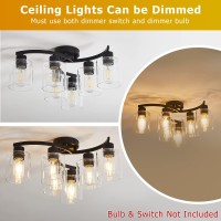 Black Ceiling Light Fixture 6 Light Flush Mount Ceiling Light Industrial Ceiling Lamp With Clear Glass Shades Modern Hallway