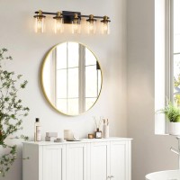 Dadul 5-Light Bathroom Light Fixtures, Gold And Black Bathroom Vanity Light With Clear Glass Shade, Gold Vanity Light Fixtures Over Mirror, Black Wall Sconce For Bathroom, Bedroom