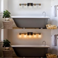 Dadul 5-Light Bathroom Light Fixtures, Gold And Black Bathroom Vanity Light With Clear Glass Shade, Gold Vanity Light Fixtures Over Mirror, Black Wall Sconce For Bathroom, Bedroom