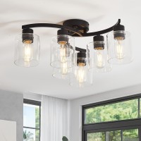 Eatich 6Light Semi Flush Mount Ceiling Light Matte Black Ceiling Light Fixture Farmhouse Kitchen Light Fixtures With Clear Gl