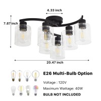 Eatich 6Light Semi Flush Mount Ceiling Light Matte Black Ceiling Light Fixture Farmhouse Kitchen Light Fixtures With Clear Gl