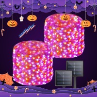 Purple And Orange Halloween Lights Solar String Lights Outdoor 2 Pack 80Ft 200Led Solar Twinkle Lights Outside Waterproof Copp