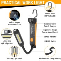 Adiding Rechargeable Led Work Light 2600 Mah Portable Gooseneck Work Light 3 Modes 1000Lm Magnetic Flashlight With Hook 180 Ro