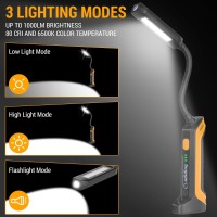 Adiding Rechargeable Led Work Light 2600 Mah Portable Gooseneck Work Light 3 Modes 1000Lm Magnetic Flashlight With Hook 180 Ro