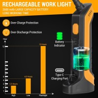 Adiding Rechargeable Led Work Light 2600 Mah Portable Gooseneck Work Light 3 Modes 1000Lm Magnetic Flashlight With Hook 180 Ro