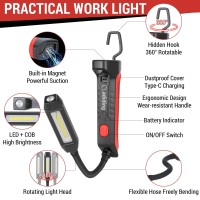 Adiding Work Light 2600Mah Rechargeable Gooseneck Led Work Light 1000Lm 3 Modes Portable Flashlight 180 Rotate 360 Bend Mechani