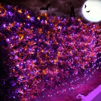 Ibaycon 5Ft X 5Ft Halloween Net Lights Outdoor Mesh Lights 8 Modes Timer Connectable Waterproof Orange Purple Bush Lights Mesh