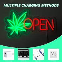 Moodlion Open Neon Sign Neon Signs For Wall Decor Dimmable Neon Green Leaf Led Signs For Bedroom Aesthetic Light Up Neon Sign