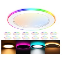 [12 Pack]Cloudy Bay 6 Inch Smart Led Recessed Ceiling Light With Rgb Back Light,15W 2700K-6500K,3W Color Changing Ultra-Thin Recessed Lighting,Baffle Trim Wafer, Hub Included