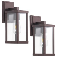 Eietonte Outdoor Wall Sconce, Exterior Brown Waterproof Wall Lantern Lighting Fixtures, Modern Front Door Porch Light With Clear Glass Shade, Anti-Rust E26 Socket Wall Mount Lamp For Garage, 2 Pack