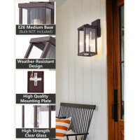 Eietonte Outdoor Wall Sconce, Exterior Brown Waterproof Wall Lantern Lighting Fixtures, Modern Front Door Porch Light With Clear Glass Shade, Anti-Rust E26 Socket Wall Mount Lamp For Garage, 2 Pack