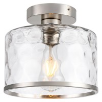 Zlepmlla Modern Semi Flush Mount Ceiling Light Industrial Clear Hammered Glass Lampshade Farmhouse Close To Ceiling Lights Fixtu