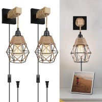 Frideko Plug In Wall Sconces Set Of Two Farmhouse Plug In Wall Light Fixtures Wall Lamp With Plug In Cord Black Wall Sconce Rustic Wall Mounted Light Sconces Wall Lighting For Bedroom Living Room