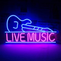 Horseneon Guitar Neon Signs For Wall Decor Live Music Neon Lights For Bedroom Guitar Led Light Up Sign With Usb Powered For Musi