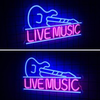 Horseneon Guitar Neon Signs For Wall Decor Live Music Neon Lights For Bedroom Guitar Led Light Up Sign With Usb Powered For Musi