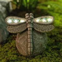 Rezpuao Garden Statue Dragonfly,Solar Dragonfly Decor For Outdoor,Resin Dragonfly Figurine With Solar Light For Patio,Balcony,Yard,Lawn Ornament,Perfect Garden Gift