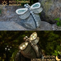 Rezpuao Garden Statue Dragonfly,Solar Dragonfly Decor For Outdoor,Resin Dragonfly Figurine With Solar Light For Patio,Balcony,Yard,Lawn Ornament,Perfect Garden Gift