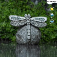 Rezpuao Garden Statue Dragonfly,Solar Dragonfly Decor For Outdoor,Resin Dragonfly Figurine With Solar Light For Patio,Balcony,Yard,Lawn Ornament,Perfect Garden Gift