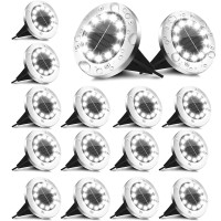 Miqia Solar Ground Lights Outdoor, 16 Pack 12 Led Solar Garden Lights Waterproof, Super Bright In-Ground Lights, Solar Disk Lights For Yard, Walkway, Pathway, Patio, Lawm, Outdoor Decorations (White)