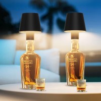 Howskys 2 Pack Led Rechargeable Table Lamp Dimmable Bottle Lamp 3000K-6000K, Ip54 Wireless Touch Table Lamp For Indoor And Outdoor, 5500 Mah Portable Metal For Family, Restaurant & Bar(Black)