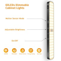 Ferswe Motion Sensor Light Indoor Rechargeable Battery Level Display 60 Led Motion Sensor Closet Lights Dimmable Touch Contro