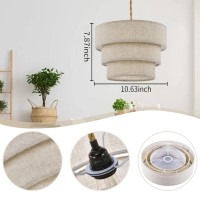 Xininsun 3-Tier Plug In Pendant Light, Hanging Light With 15Ft Hemp Rope Cord, Dimmable Switch, Beige Linen Shade, Hanging Light Fixture For Living Room, Bedroom, Dining Room, 2Pack(Brown)