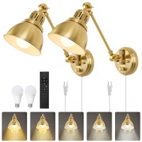 Plug In Wall Sconces Set Of Two With Remote Stepless Colors 2700K6500K Stepless Dimming Premium Golden Finish Plug In Wall