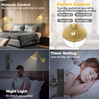 Plug In Wall Sconces Set Of Two With Remote Stepless Colors 2700K6500K Stepless Dimming Premium Golden Finish Plug In Wall