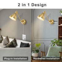 Plug In Wall Sconces Set Of Two With Remote Stepless Colors 2700K6500K Stepless Dimming Premium Golden Finish Plug In Wall