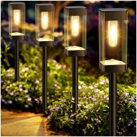 Gorrzai Solar Pathway Lights 8 Pack Solar Outdoor Lights, Upgraded Stainless Steel Garden Lights With Led Tungsten Filament Bulb, Waterproof Solar Power Driveway Lights For Landscape Walkway Yard Lawn