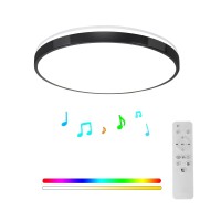 24W Music Ceiling Light, Black Flush Mount Ceiling Light Fixture With Bluetooth Speaker, Led Ceiling Light With Remote Control, Rgb Color Changing Light For Bedroom, Living Room, Bathroon, Kitchen.