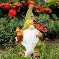 Foreby Garden Gnomes Outdoor Garden Decorresin Gnome With Solar Outdoor Lights Decorative Mushroom And Vivid Butterfly Spring G