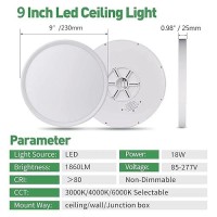 4Pk 9 Inch Led Flush Mount Ceiling Light 18W 1860Lm 3000K4000K6000K Cct Selectable Round Flat Panel Light Low Profile Ceil