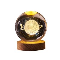 Eubuy 3D Solar System Crystal Ball With Led Wooden Base, Usb Powered Warm White Light 3D Galaxy Crystal Ball Night Light Plug In For Home Decor, For Kids And Adults