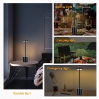 Arcfox Cordless Table Lamp With Touch Control, Battery Operated 4800Mah Rechargeable, 3 Colors Dimmable Led Desk Lamps For Home Restaurant Bar Camping-Black