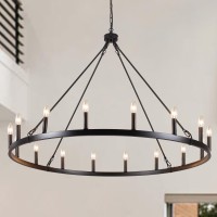 Ylchytdzsw 16-Light Wagon Wheel Chandelier 47 Inch Large Chandeliers For High Ceilings Round Chandelier Black Chandelier Light Fixture Outdoor Chandelier For Entryway Foyer Dining Room Living Room