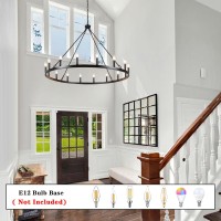 Ylchytdzsw 16-Light Wagon Wheel Chandelier 47 Inch Large Chandeliers For High Ceilings Round Chandelier Black Chandelier Light Fixture Outdoor Chandelier For Entryway Foyer Dining Room Living Room