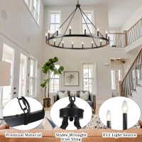 Ylchytdzsw 16-Light Wagon Wheel Chandelier 47 Inch Large Chandeliers For High Ceilings Round Chandelier Black Chandelier Light Fixture Outdoor Chandelier For Entryway Foyer Dining Room Living Room