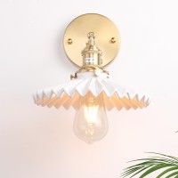 Shenmoyl Vintage Wall Sconce With White Pleated Ceramic Lampshade 180 Degree Adjustable Brass Sconces Wall Lighting Fixture With