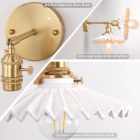 Shenmoyl Vintage Wall Sconce With White Pleated Ceramic Lampshade 180 Degree Adjustable Brass Sconces Wall Lighting Fixture With