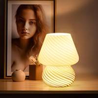 Briignite Mushroom Lamp Stepless Dimmable Nightlight For Bedroom Glass Table Lamp Murano Mushroom Design Replaceable 9W Warm L