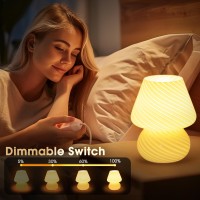 Briignite Mushroom Lamp Stepless Dimmable Nightlight For Bedroom Glass Table Lamp Murano Mushroom Design Replaceable 9W Warm L