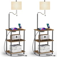 Weiters Set Of 2 Floor Lamp With Table, End Table With Usb Charging Port Type-C Power Outlet Bedside Nightstand Shelves Side Table With Reading Light For Living Room Bedroom(Bulb Included)