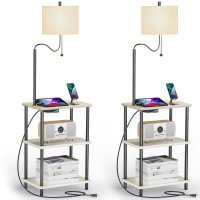 Weiters Set Of 2 End Table With Lamp, Floor Lamp With Table Attached For Living Room, Bedside Nightstand Shelves Side Table Reading Standing Light For Bedroom Usb Ports Type-C(Bulb Included)